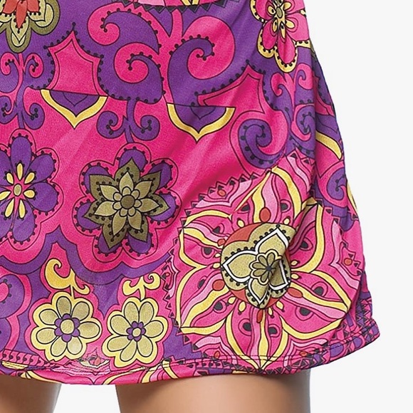 Groovy Hippy Go-Go Psychedelic Neon Mini Dress Costume - Picture 6 of 14
